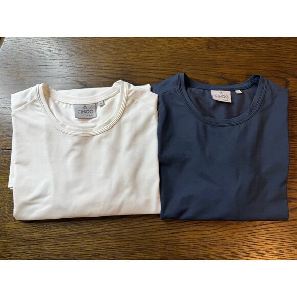 Buki + CINQO Crew Neck T-Shirt Bundle x2 Cotton White Blue Men's M Essential - Picture 1 of 14
